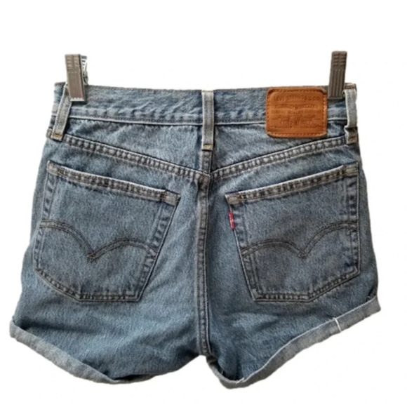 Levi's Wedgie Cut Off Denim Shorts High Rise Button Fly Rolled Hem 24 - Picture 2 of 11